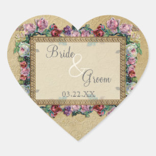 Gold & Lace Classic Elegant Wedding Invite Hart Sticker