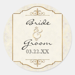 Gold & Lace Classic Elegant Wedding Invite Ronde Sticker