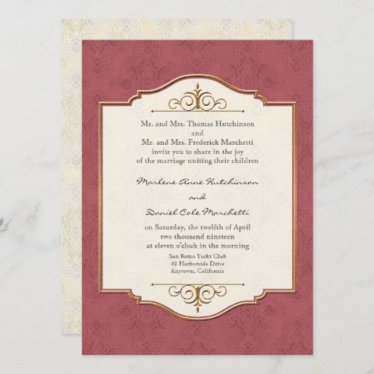 Gold & Lace Classic Formal Élégant Invitation de m (Devant / Derrière)
