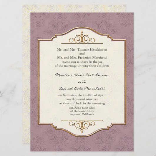 Gold & Lace Classic Formal Élégant Invitation de m (Devant / Derrière)