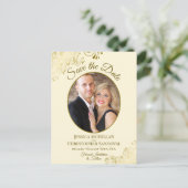 Gold Lace & Cream Wedding Save the Date Oval Photo Aankondigingskaart (Staand voorkant)