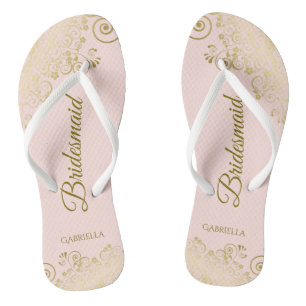 Gold Lace Elegant Blush Pink Bridesmaid Weddenscha Teenslippers