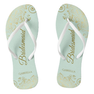 Gold Lace Elegant Mint Green Bridesmaid Weddenscha Teenslippers