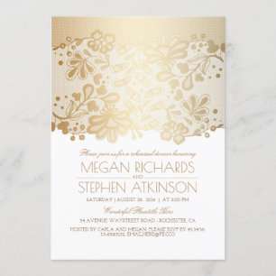 Gold Lace Elegant White Rehearsal Dinner Kaart