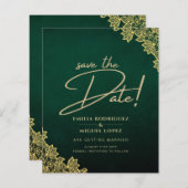 Gold Lace Emerald Green All-in-1 Wedding Invite QR (Voorkant / Achterkant)