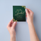Gold Lace Emerald Green All-in-1 Wedding Invite QR Flyer (Hand)