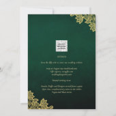 Gold Lace Emerald Green All-in-1 Wedding Invite QR Kaart (Achterkant)