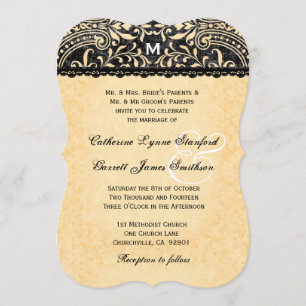Gold Lace en Black  Damask Wedding V08 Kaart