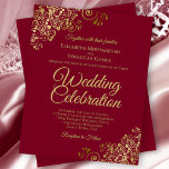 Gold Lace Maroon Bourgogne BUDGET Mariage Invitati<br><div class="desc">Ces invitations de mariage abordables et abordables sont le choix parfait pour la classe, le style et la beauté sur un budget. Le design est composé d'un marron ou d'un arrière - plan rougeâtre bordeaux avec des boucles dorées ornées et des tourbillons dans les coins. La typographie comprend des lettres...</div>