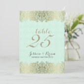 Gold Lace & Mint-Green Wedding Table Number Kaart (Staand voorkant)