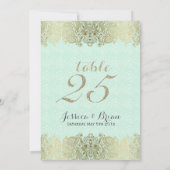 Gold Lace & Mint-Green Wedding Table Number Kaart (Achterkant)