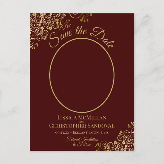 Gold Lace op Auburn Wedding Save the Date Photo Aankondigingskaart (Voorkant)