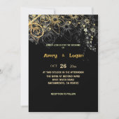 Gold Lace op Black Chic Wedding Invitation Kaart (Voorkant)