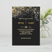 Gold Lace op Black Chic Wedding Invitation Kaart (Staand voorkant)