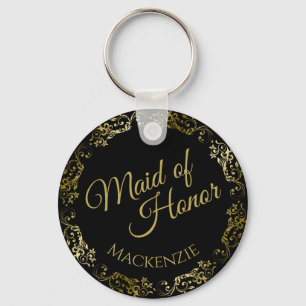 Gold Lace op Black Elegant Maid of Honor Wedding Sleutelhanger