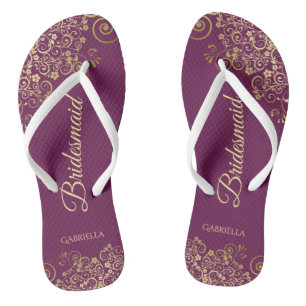 Gold Lace op Cassis Paars Bridesmaid Weddenschap Teenslippers