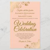 Gold Lace op Coral BUDGET Weddenschap Grote uitnod (Voorkant)