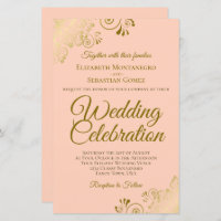 Gold Lace op Coral BUDGET Weddenschap Grote uitnod