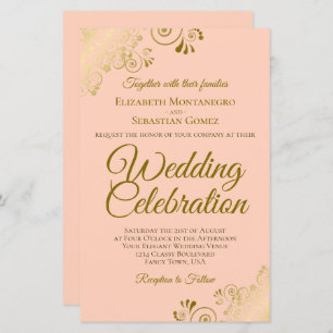 Gold Lace op Coral BUDGET Weddenschap Grote uitnod