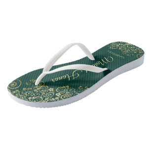 Gold Lace op Emerald Green Maid of Honor Wedding Teenslippers