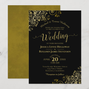 Gold Lace op het klassieke zwarte Elegant-huwelijk Kaart