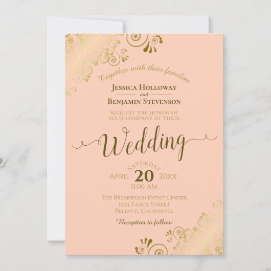 Gold Lace op het Perzische Elegant Calligraphy Wed Kaart (Voorkant)