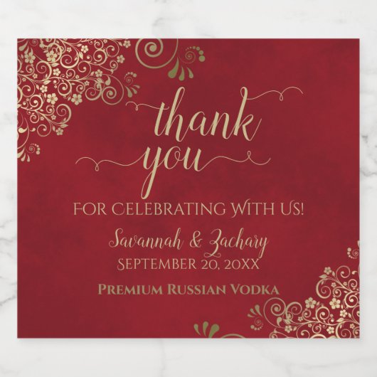 Gold Lace op het Rode Elegant Weddenschap Bedankt Likeurfles Etiket (Enkel label)