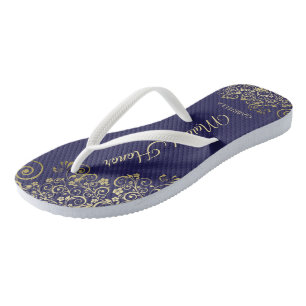 Gold Lace op Navy Blue Maid of Honor Wedding Teenslippers