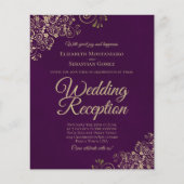 Gold Lace op Plum Wedding Reception BUDGET Invite (Voorkant)