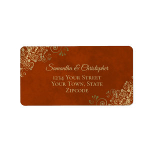Gold Lace op Rust Oranje Elegant Wedding Address Etiket