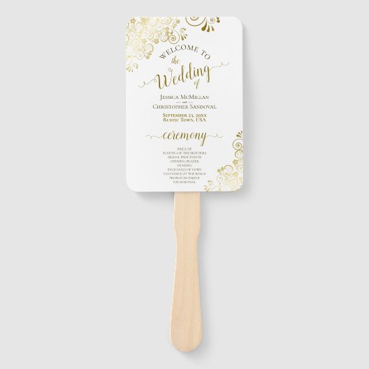 Gold Lace op White Elegant Wedding Program Handwaaier (Voorkant)
