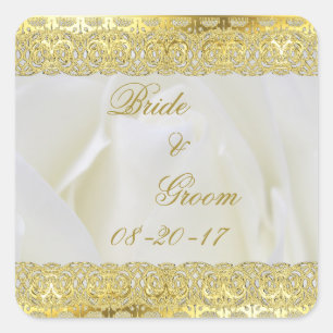 Gold Lace op White Rose Wedding Vierkante Sticker
