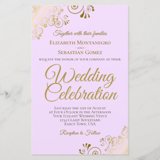 Gold Lace over Lila uitnodiging tot weddenschappen (Voorkant)