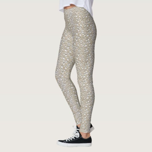 Gold Lace Pattern Yoga Gym oefent Leggings Pants u (Links)