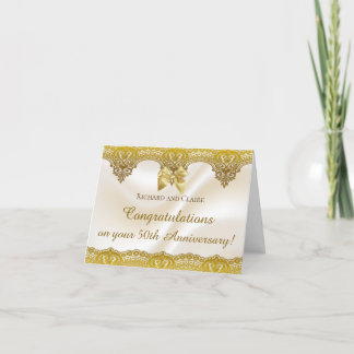 Gold Lace Satin Ribbon 50th Golden Anniverary Kaar Kaart