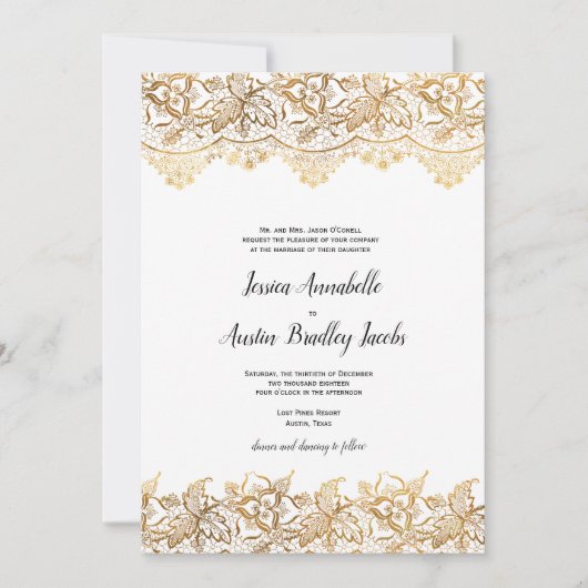 Gold Lace Wedding Invitation Boho Kaart (Voorkant)