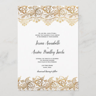 Gold Lace Wedding Invitation Boho Kaart