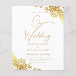 Gold Lace White Wedding Invitation Classic Elegant Flyer