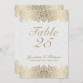 Gold Lace & White Weduwtable Number Kaart (Voorkant / Achterkant)