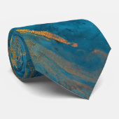 Gold Laced Marble Blue Abstracte Stropdas (Opgerold)