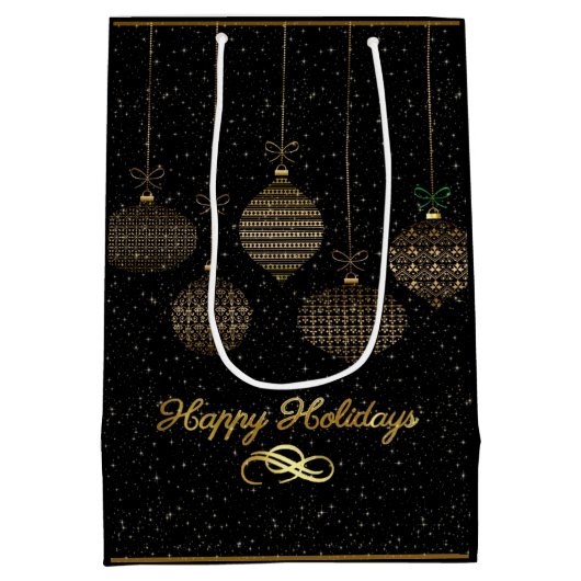 Gold lantern en stofzucht over zwarte achtergrond medium cadeauzakje (Achterkant)