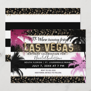 Gold LAS VEGAS Glitter Palm Trees Birthday Party Kaart