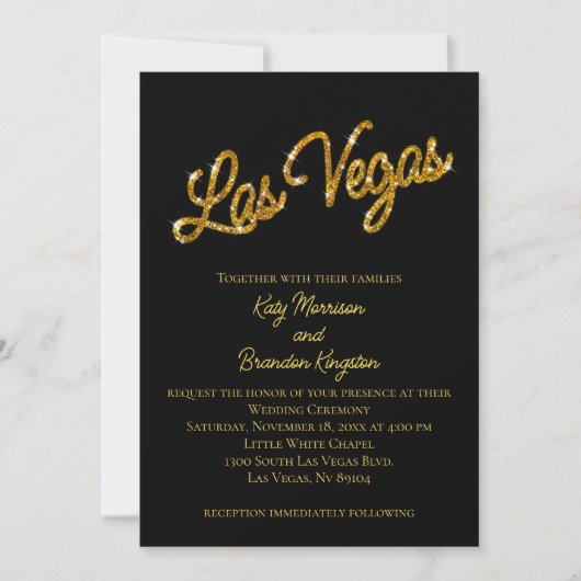 Gold Las Vegas Sparkles Faire-part de mariage (Devant)