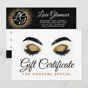 Gold Lash Brow Bar Beauté Carte de certificat cade