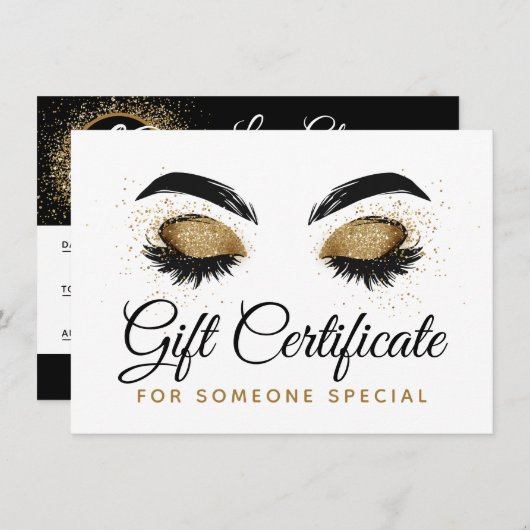 Gold Lash Brow Bar Beauté Carte de certificat cade (Devant / Derrière)