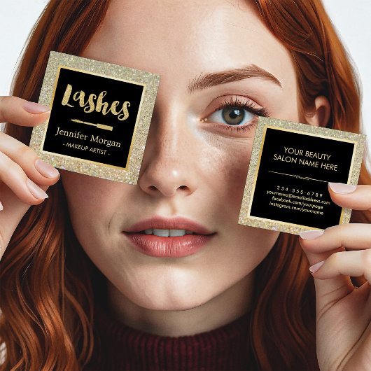 Gold Lashes Script Glitter Sparkles Makeup Artist Vierkante Visitekaartje
