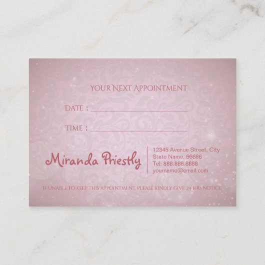 Gold Lashes Script Pink Damask Makeup Appointment Afsprakenkaartje (Achterkant)