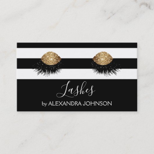 Gold Lashes Sparkly met zwarte en witte streep Visitekaartje (Voorkant)
