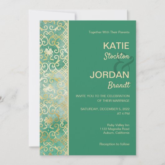 Gold Lattice Wedding Uitnodiging (Voorkant)