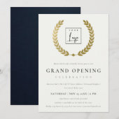 Gold Laurel Logo Ornate Grand Ouverture Invitation (Devant / Derrière)